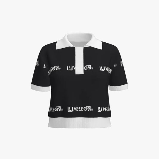 Women's Jacquard Stitch Cropped Polo | 12 GG | Black | White |
