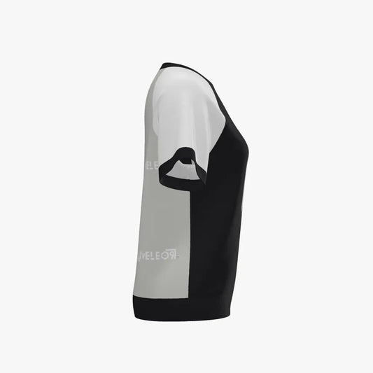 Women's Jacquard Short Sleeve Raglan Pullover | 12 GG | Black | White | Red | Embedded LIVELEO9 Logo |